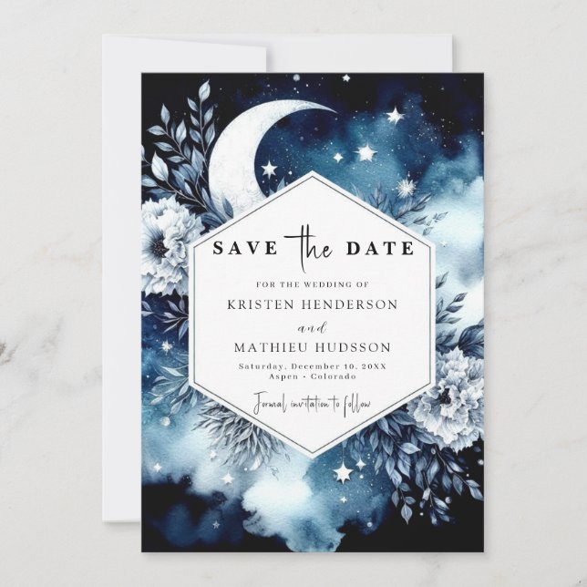Whimsical Watercolor Moonlit Wedding Save The Date (Vorderseite)