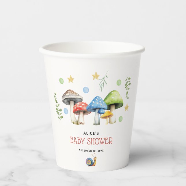 Whimsical Watercolor Mushroom Baby Dusche Pappbecher (Vorderseite)