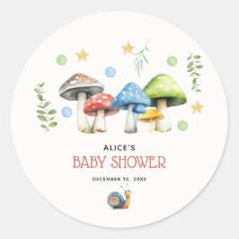 Whimsical Watercolor Mushroom Baby Dusche Runder Aufkleber