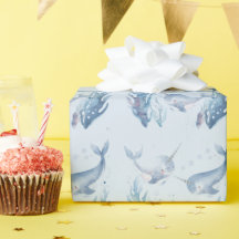 Whimsical Watercolor Narwhal fish Unicorn of the