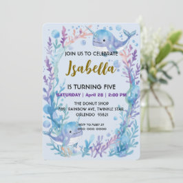 Whimsical Watercolor Narwhal fish  Unicorn of the  Save The Date