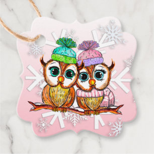 Whimsical Watercolor Owls Weihnachtsgeschenk Tag Geschenkanhänger