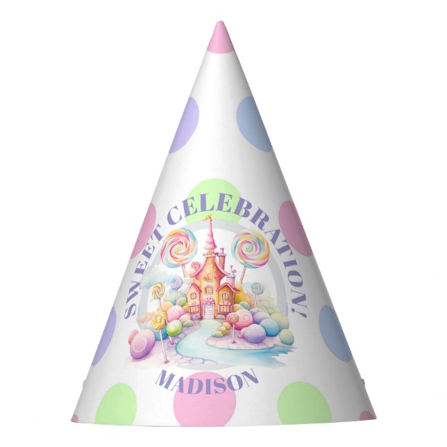 Whimsical Watercolor Pastel Candyland Birthday Partyhütchen (Vorderseite)