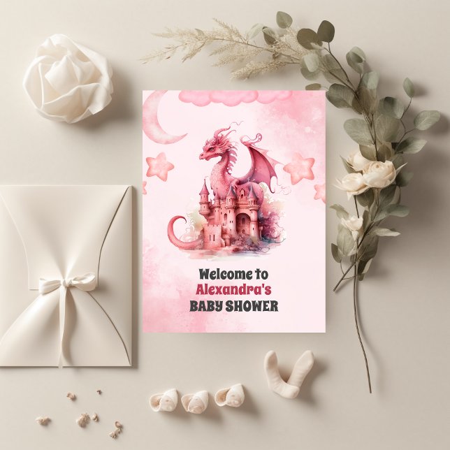 Whimsical Watercolor Pink Dragon Baby Dusche Einladung (Von Creator hochgeladen)
