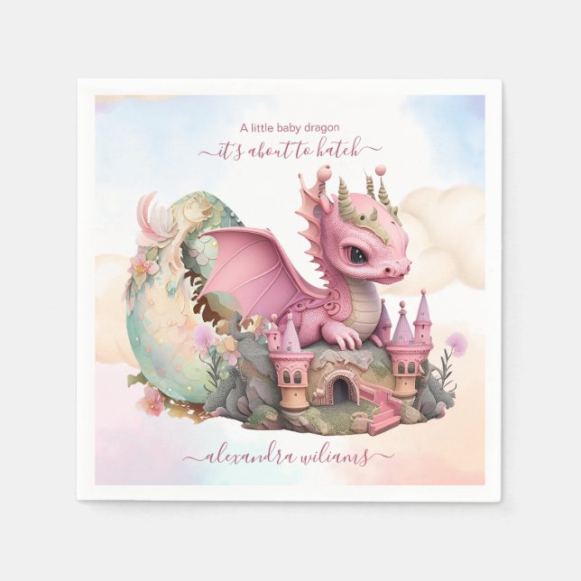Whimsical Watercolor Pink Dragon Baby Dusche Serviette (Vorderseite)