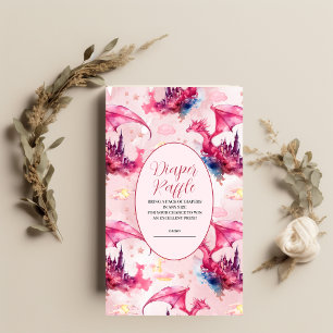 Whimsical Watercolor Pink Dragon Diaper Raffel Begleitkarte