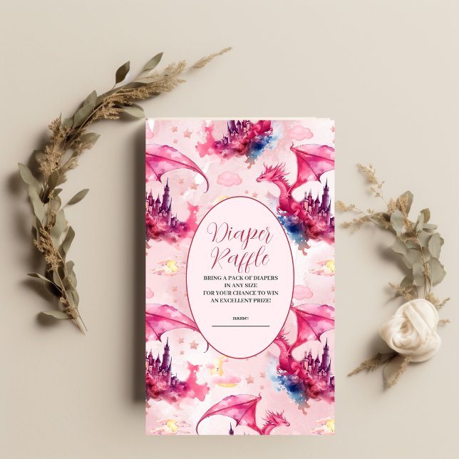 Whimsical Watercolor Pink Dragon Diaper Raffel Begleitkarte (Von Creator hochgeladen)