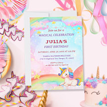 Whimsical Watercolor Rainbow Unicorn Geburtstag