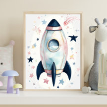 Whimsical Watercolor Rocket Ship mit Pastellstern