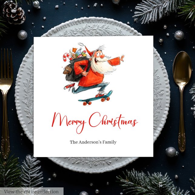 Whimsical Watercolor Santa Funny Christmas Napkins Serviette (Whimsical Watercolor Santa Funny Christmas Napkins)