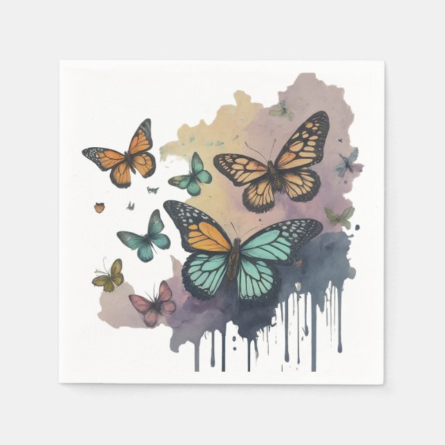 Whimsical Watercolor-Schmetterlinge Serviette (Vorderseite)