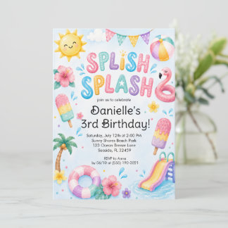 Whimsical Watercolor Splish Splash Geburtstag  Einladung