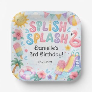 Whimsical Watercolor Splish Splash Geburtstag Pappteller
