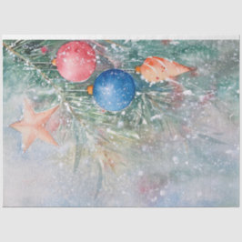 Whimsical Watercolor Stars Balls on Christmas Tree Seidenpapier