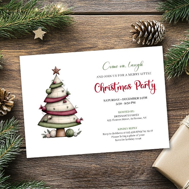 Whimsical watercolor tree funny Christmas invite Einladung (Whimsical watercolor tree funny Christmas invite)