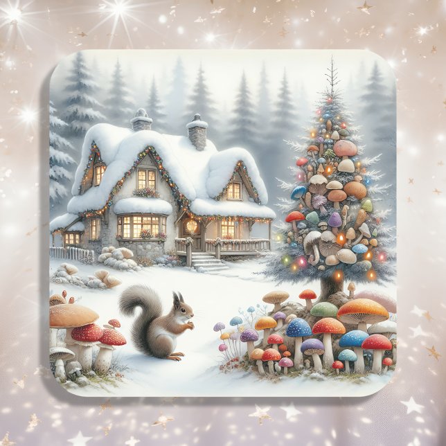 Whimsical Watercolor verzaubert Weihnachten Quadratischer Aufkleber (Von Creator hochgeladen)