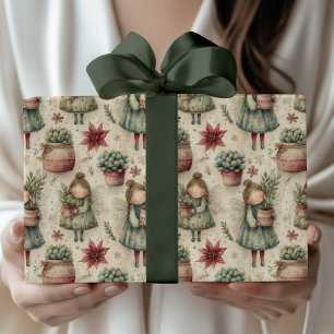 Whimsical Watercolor Weihnachts-Feen-Gartengeschen Geschenkpapier