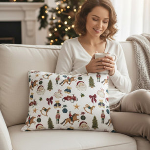 Whimsical Watercolor Weihnachts-Spielzeug Collage  Dekokissen