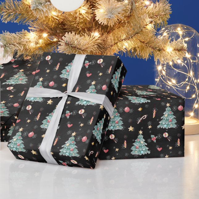 Whimsical Watercolor Weihnachtsbaum Geschenkpapier (Feiertage)