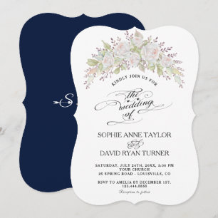 Whimsical Watercolor White Pink Roses Wedding Einladung