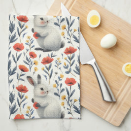 Whimsical Watercolor Wiesen-Hase Ostern Geschirrtuch