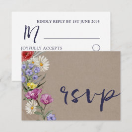 Whimsical Watercolor Wild Blume Kraft Wedding RSVP Karte