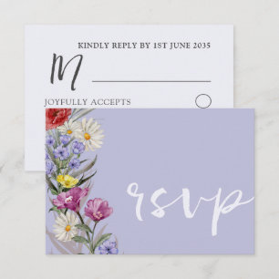 Whimsical Watercolor Wilde Blume & Lila Hochzeit RSVP Karte