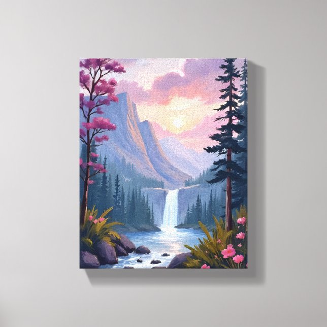 Whimsical Waterfall | Magical Floral Landscape Leinwanddruck (Vorderseite)