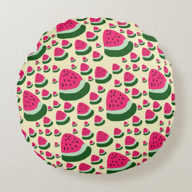 Whimsical Watermelons Cute Summer Fruit Pattern  Rundes Kissen (Vorderseite)