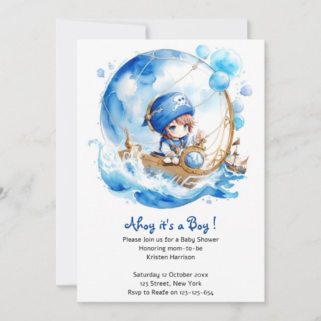 Whimsical Waves Nautical Boy Baby Dusche Einladung (Vorderseite)