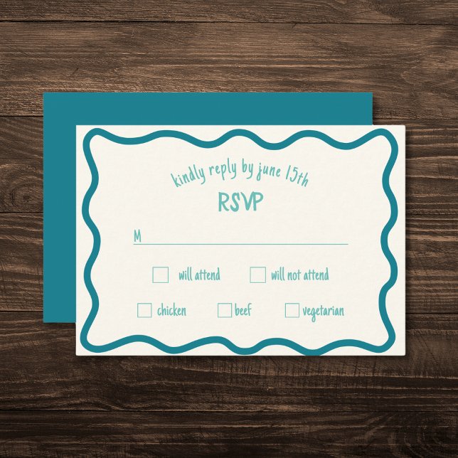 Whimsical Wavy Border Handgeschriebene Blue RSVP C (Von Creator hochgeladen)