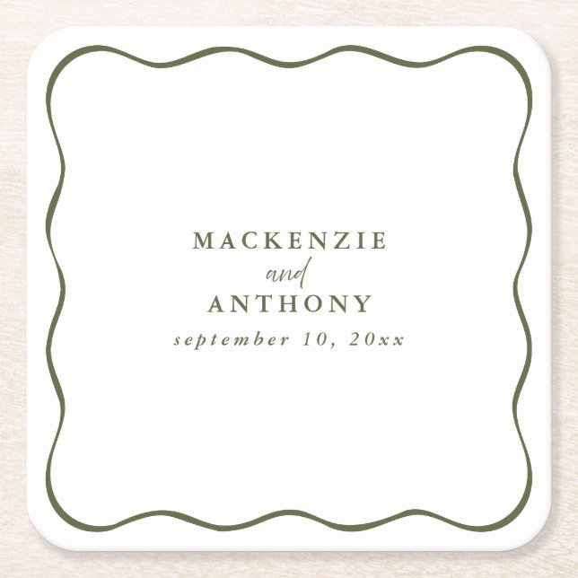 Whimsical Wavy Border Handgeschriebene moderne grü Rechteckiger Pappuntersetzer (Vorderseite)
