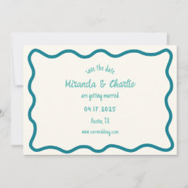 Whimsical Wavy Border Handgeschriebene Retro Blue Save The Date
