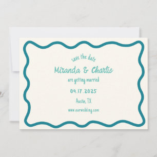 Whimsical Wavy Border Handgeschriebene Retro Blue Save The Date