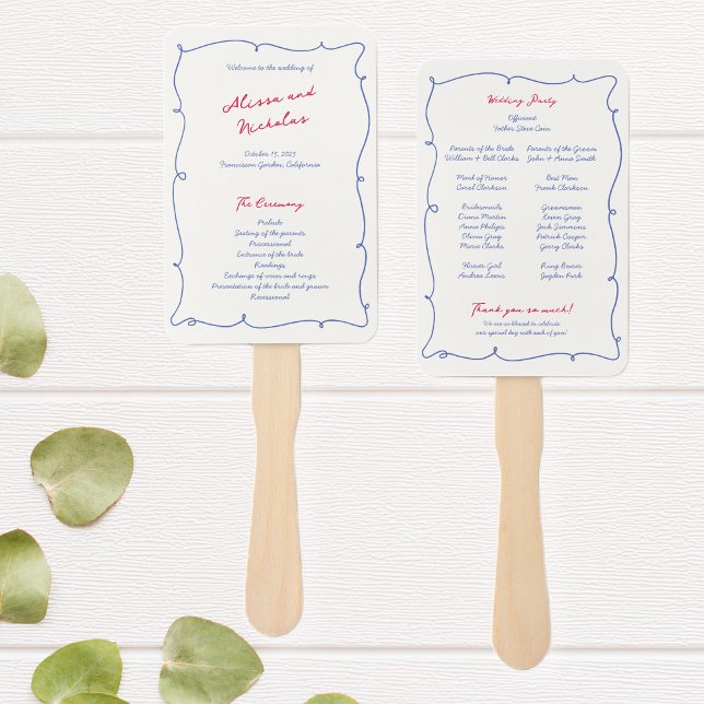 Whimsical Wavy Border & Script Wedding Programm Fächer (Von Creator hochgeladen)