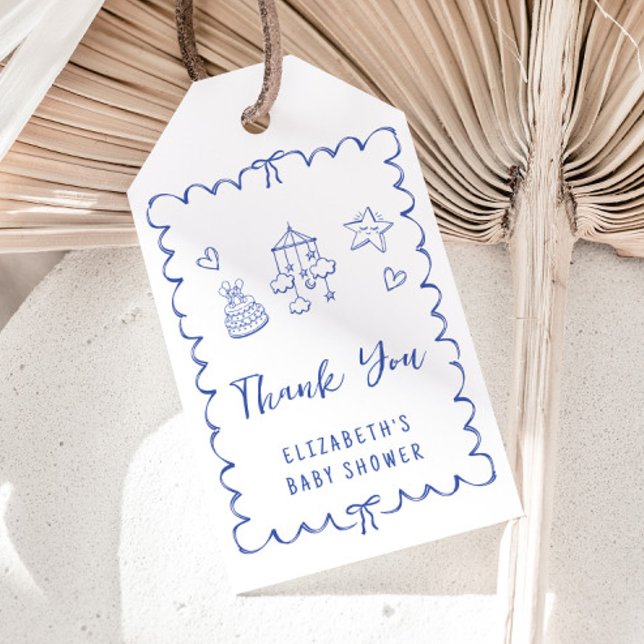 Whimsical Wavy Frame Baby Boy Dusche Vielen Dank Geschenkanhänger (Von Creator hochgeladen)
