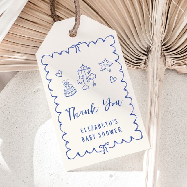 Whimsical Wavy Frame Baby Boy Dusche Vielen Dank Geschenkanhänger (Von Creator hochgeladen)