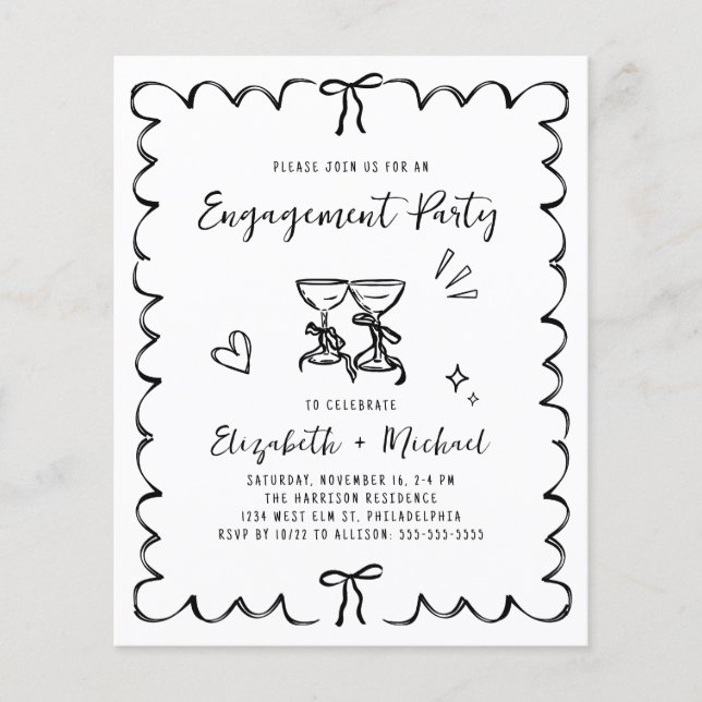Whimsical Wavy Frame Engagement Party Invitation (Vorderseite)