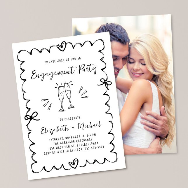 Whimsical Wavy Frame Photo Engagement Party Einladung (Von Creator hochgeladen)