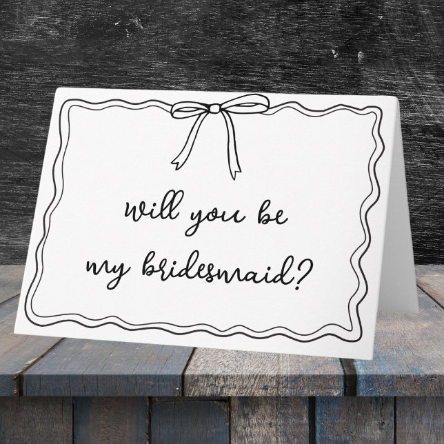 Whimsical Wavy Hand Drawn Bow Bridesmaid Vorschlag Karte (Pop the question to your bridesmaids with a card that’s as elegant and thoughtful as your wedding.)
