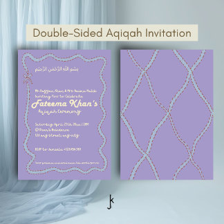 Whimsical Wavy of Light Purple Soft Blue Aqiqah Einladung