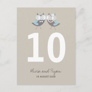 Whimsical Wedding Brown Blue Owls Tischnummer