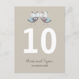 Whimsical Wedding Brown Blue Owls Tischnummer
