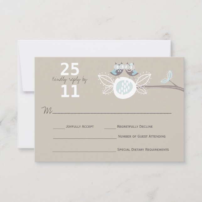 Whimsical Wedding Brown Owls on Branch RSVP Card Karte (Vorderseite)