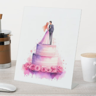 Whimsical Wedding Cake Couple Sign - Romantic Wate Sockelschild