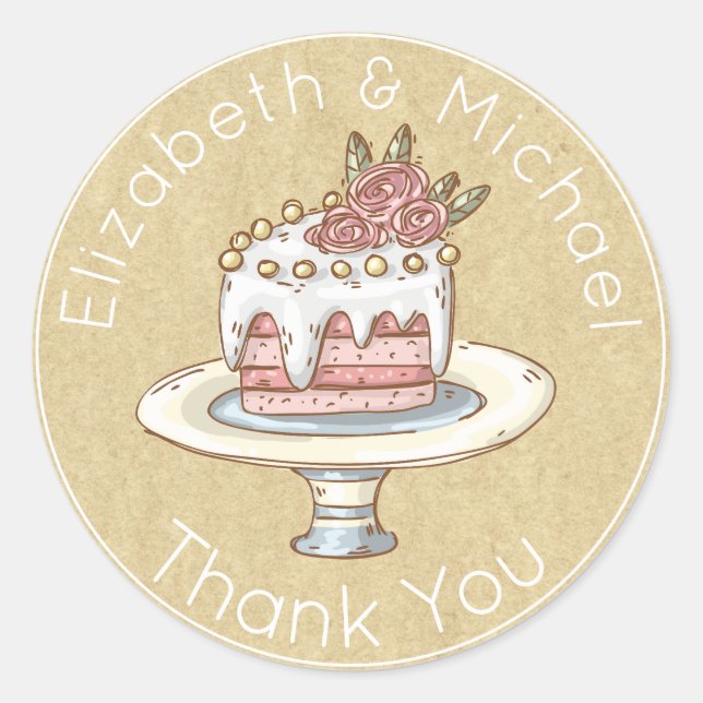 Whimsical Wedding Cake Danke Ihnen für Kraft Look Runder Aufkleber (Vorderseite)