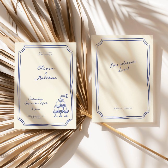 Whimsical Wedding Champagne Tower Blue Einladung (whimsical wedding invite blue
)