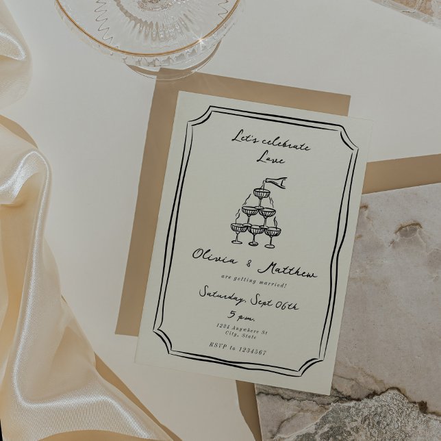 Whimsical Wedding Champagne Tower Einladung (whimsical wedding invitation)