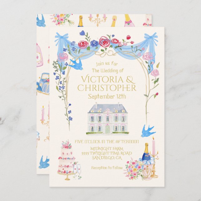 Whimsical Wedding Chateau Mansion Einladung (Vorne/Hinten)
