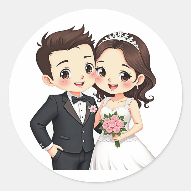 Whimsical Wedding Couple Stickers (Vorderseite)
